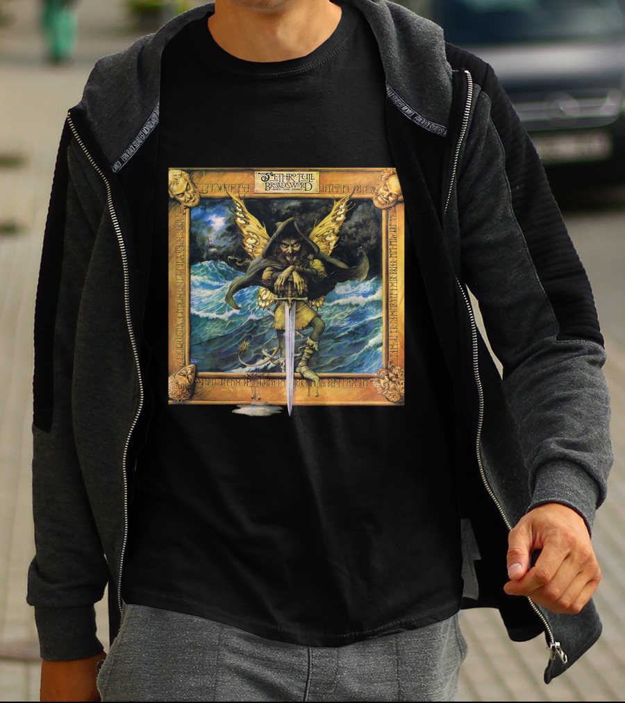Jethro Tull Broadsword And The Beast Album Art With Hooded Figure And Ocean Waves T-Shirt