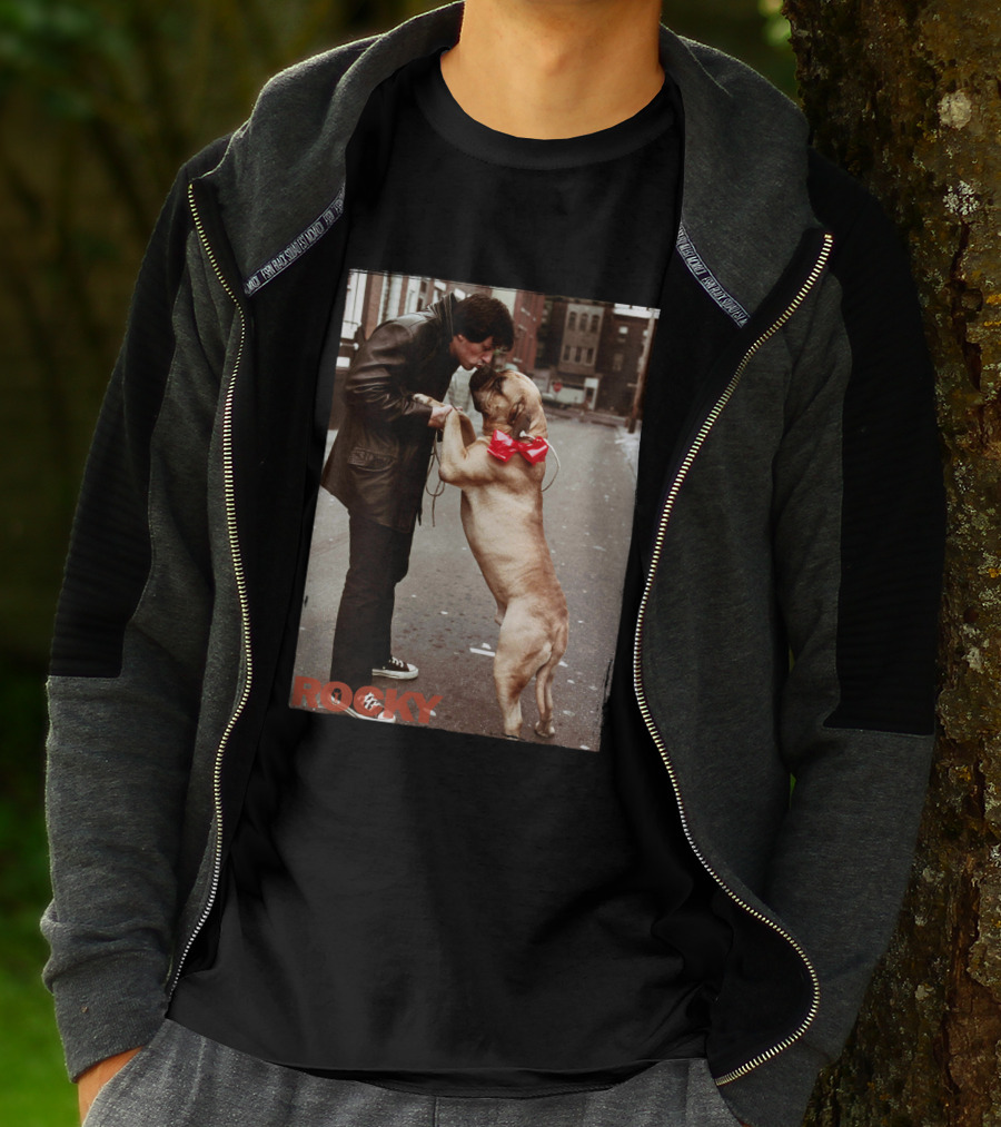 Rocky And Dog With Red Bow In Urban Street Scene T-Shirt