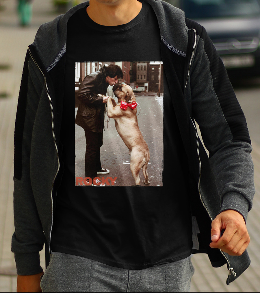 Rocky And Dog With Red Bow In Urban Street Scene T-Shirt