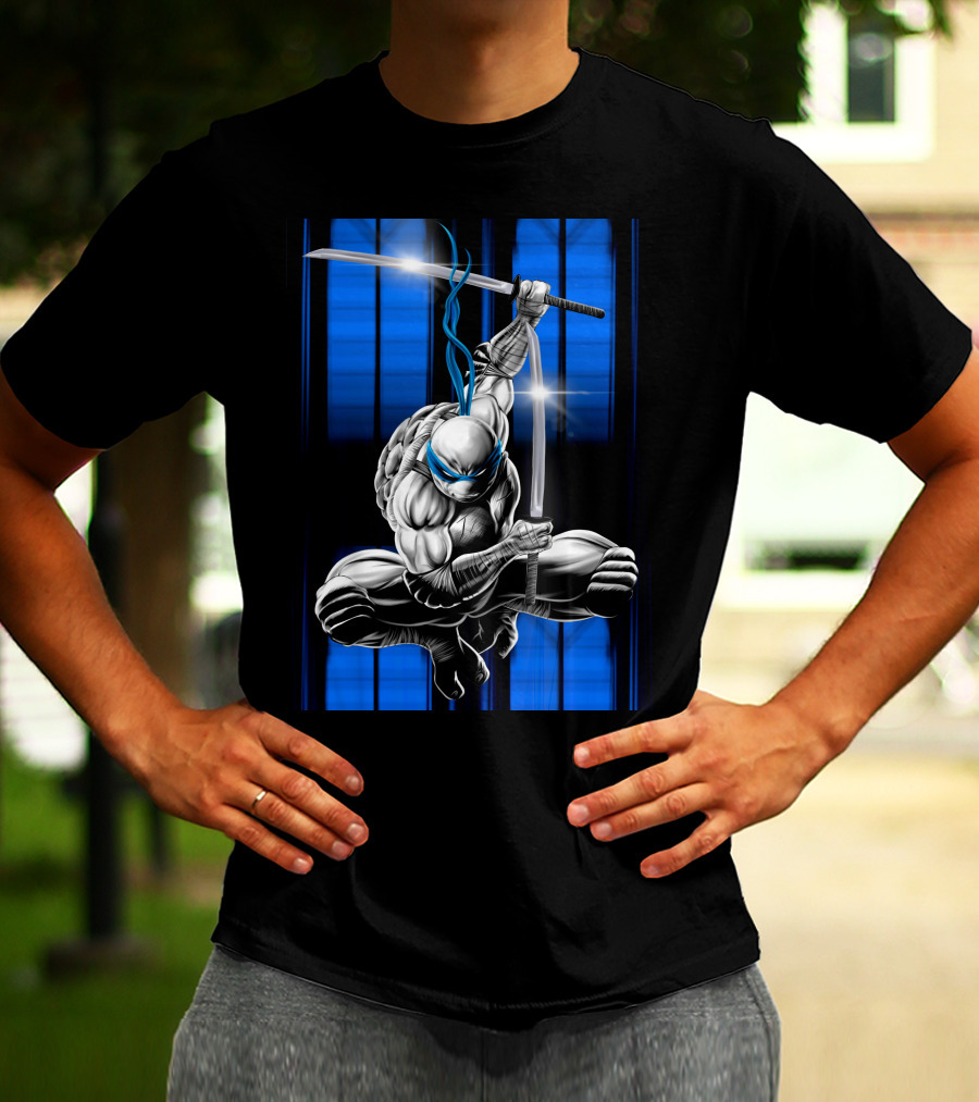 Leonardo Ninja Warrior Blue Bandana Sword Jump T-Shirt