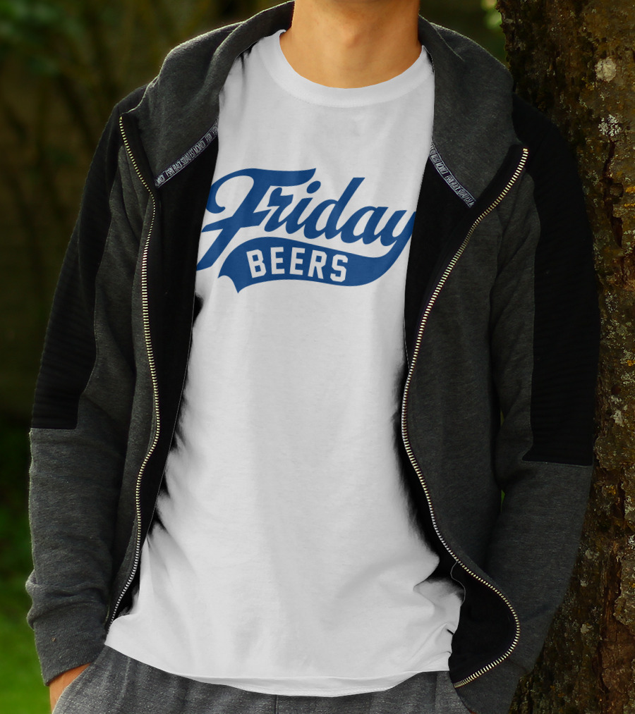 Friday Beers Signature White Logo Blue Text T-Shirt