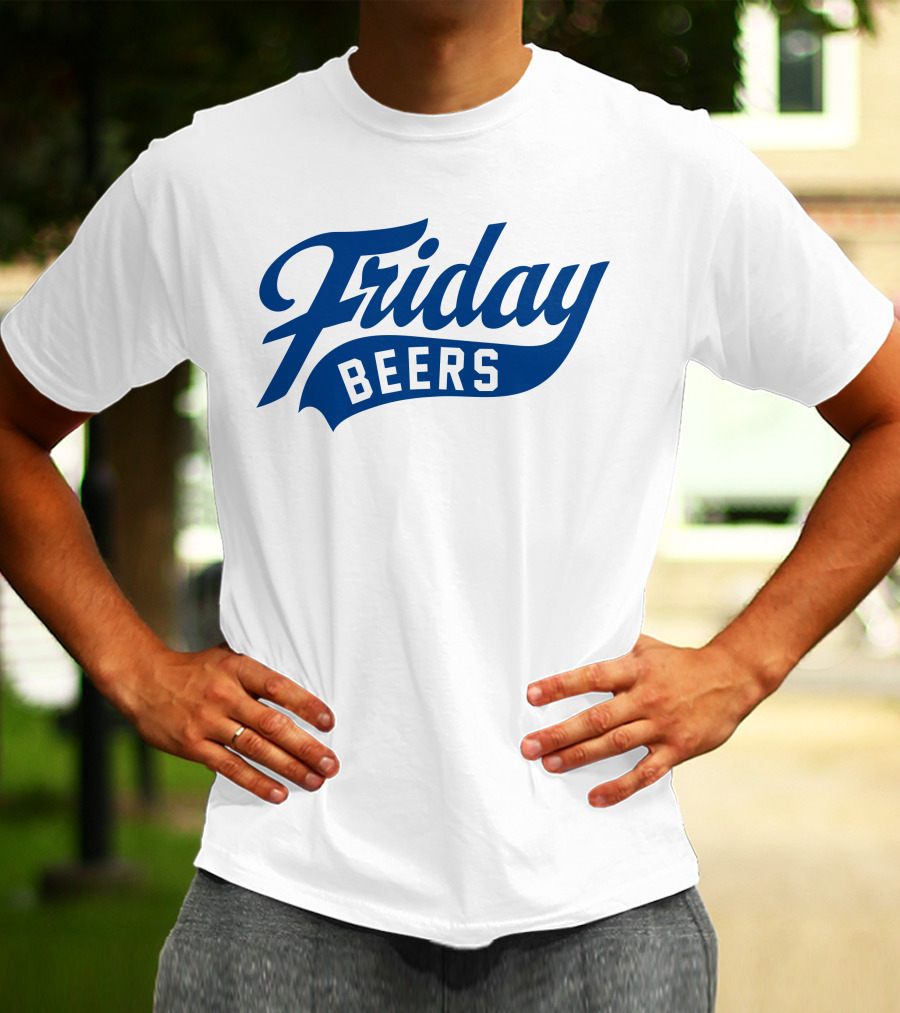 Friday Beers Signature White Logo Blue Text T-Shirt