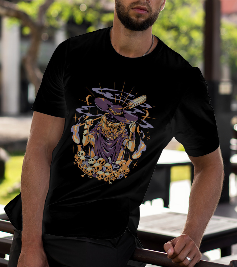 Hades The Stygian Boatman Surrounded By Flaming Skulls And Mystical Elements T-Shirt