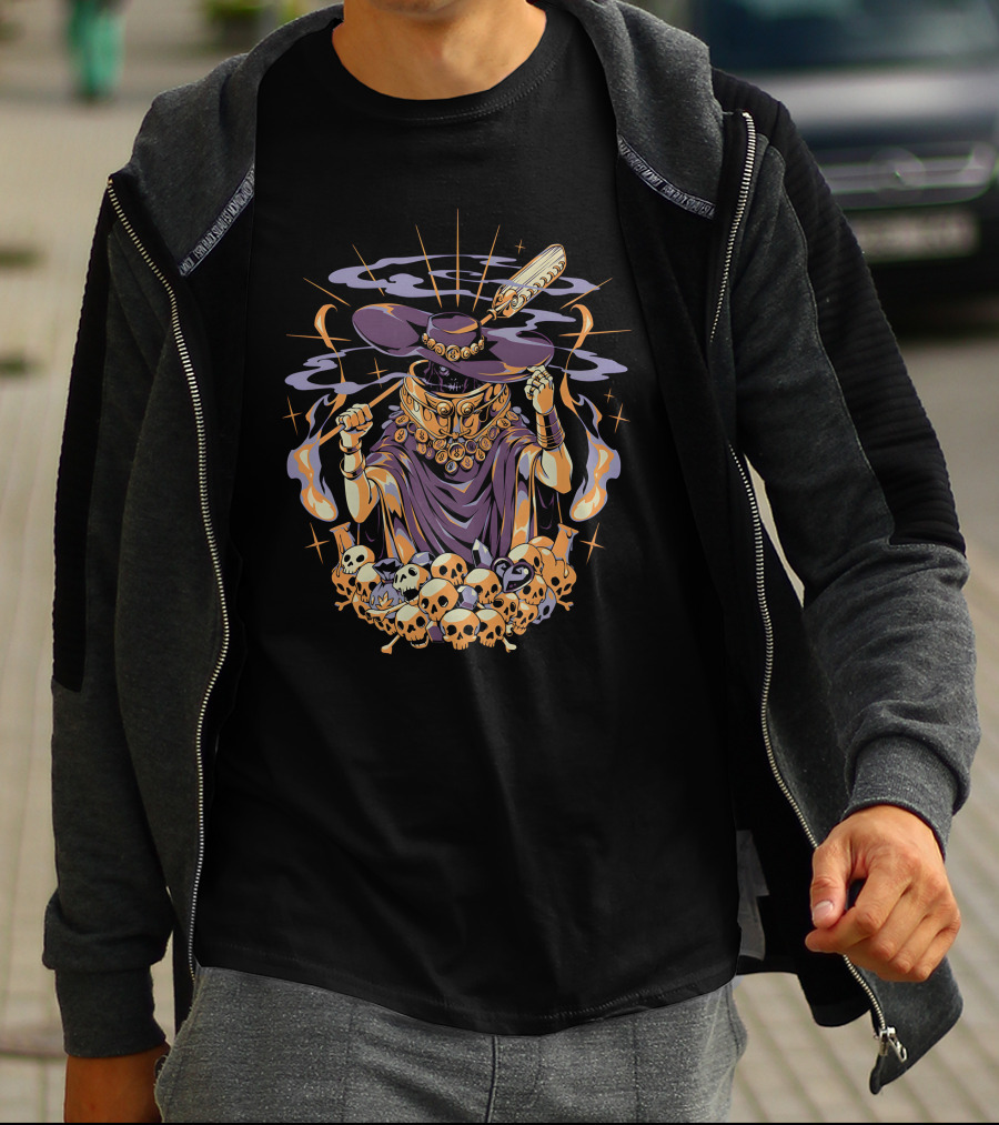 Hades The Stygian Boatman Surrounded By Flaming Skulls And Mystical Elements T-Shirt