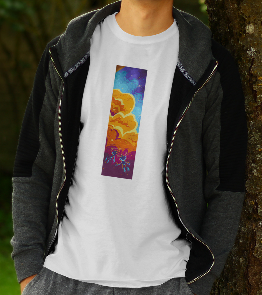 Cosmic Spliffs Oversized White Psychedelic Sky And Clouds T-Shirt