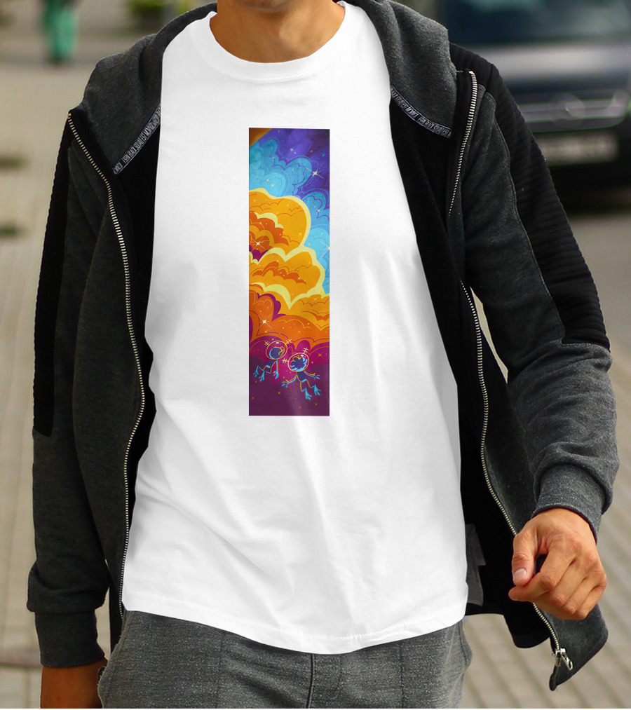 Cosmic Spliffs Oversized White Psychedelic Sky And Clouds T-Shirt