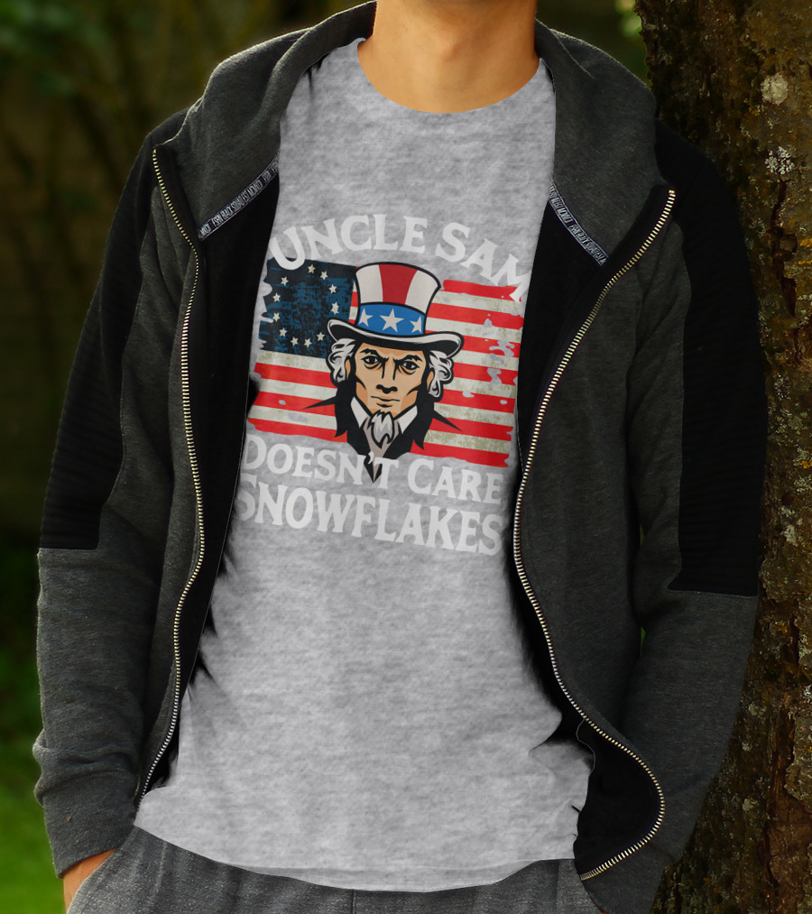 Uncle Sam Doesn't Care Snowflakes American Flag T-Shirt