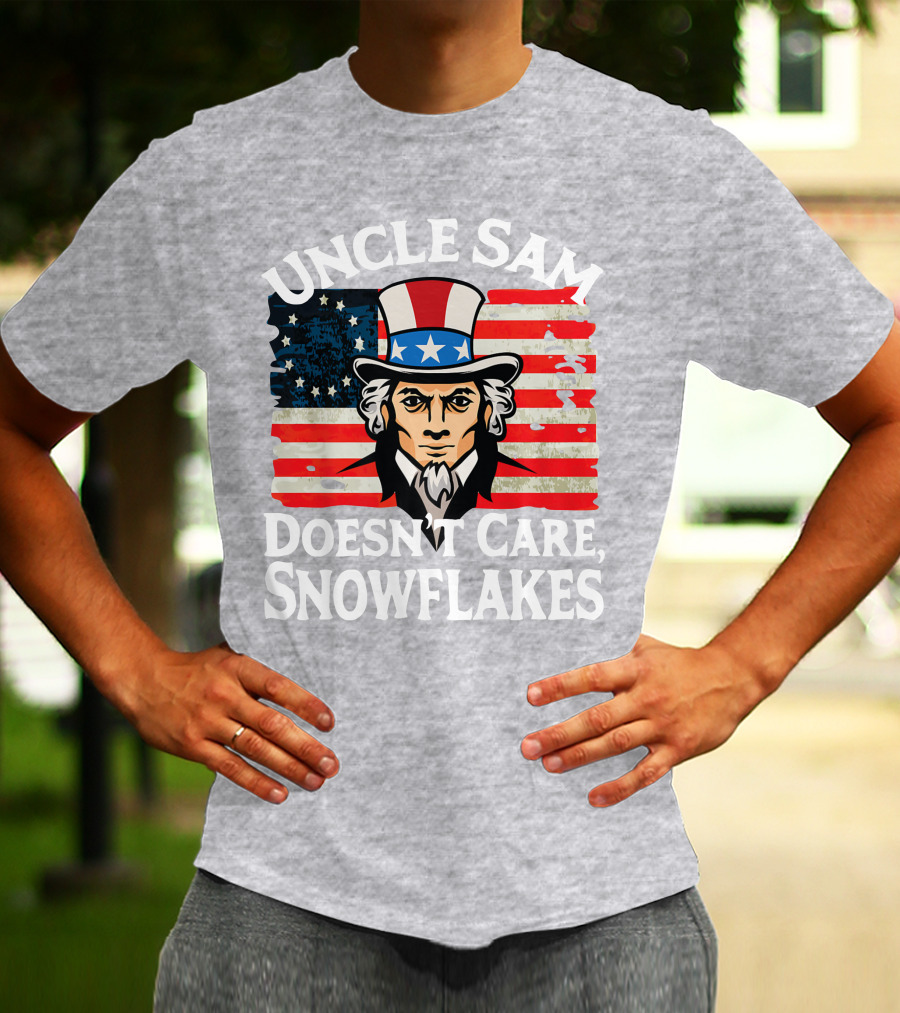 Uncle Sam Doesn't Care Snowflakes American Flag T-Shirt