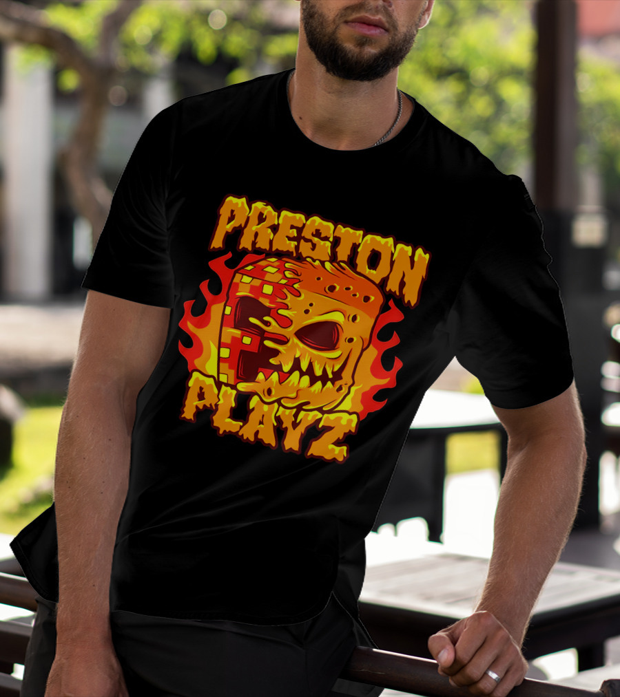 Preston Playz Flaming Pixel Mask Blaze T-Shirt