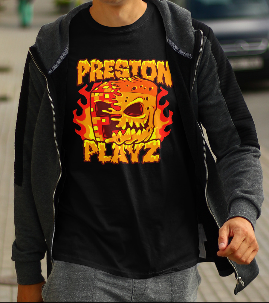 Preston Playz Flaming Pixel Mask Blaze T-Shirt