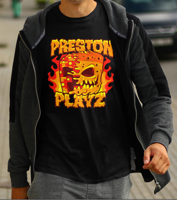 Preston Playz Flaming Pixel Mask Blaze T-Shirt