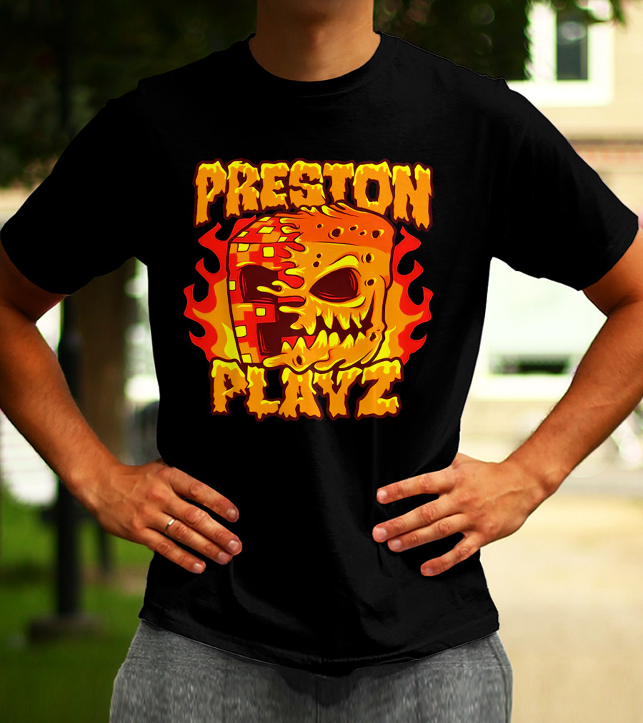 Preston Playz Flaming Pixel Mask Blaze T-Shirt