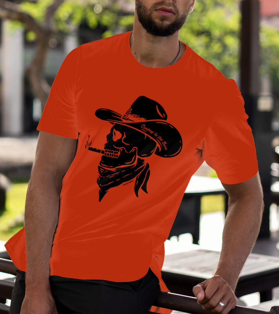 Cowboy To The Bone Skeleton Smoking Bandana Hat T-Shirt