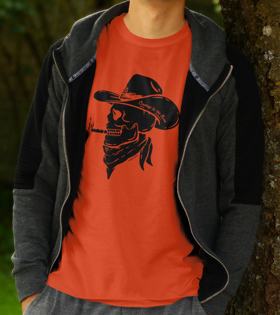 Cowboy To The Bone Skeleton Smoking Bandana Hat T-Shirt