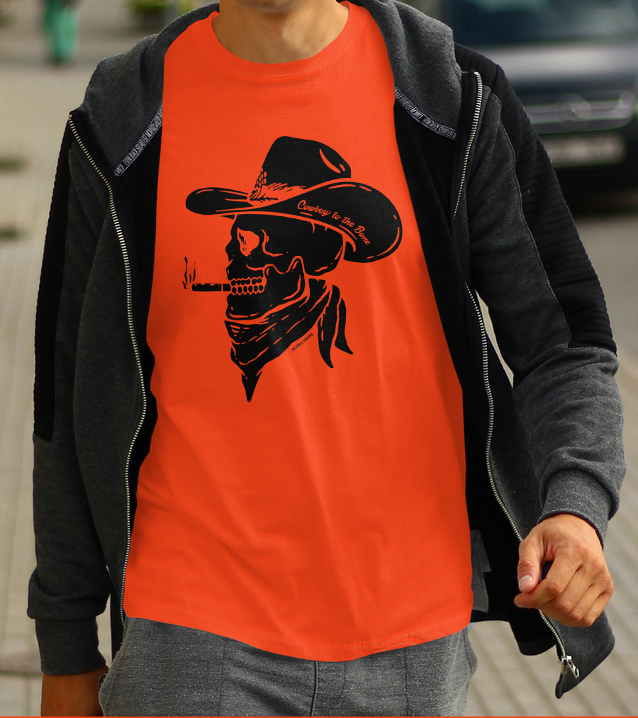 Cowboy To The Bone Skeleton Smoking Bandana Hat T-Shirt