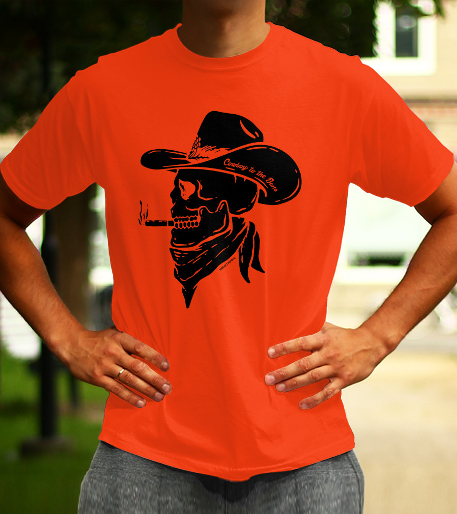 Cowboy To The Bone Skeleton Smoking Bandana Hat T-Shirt