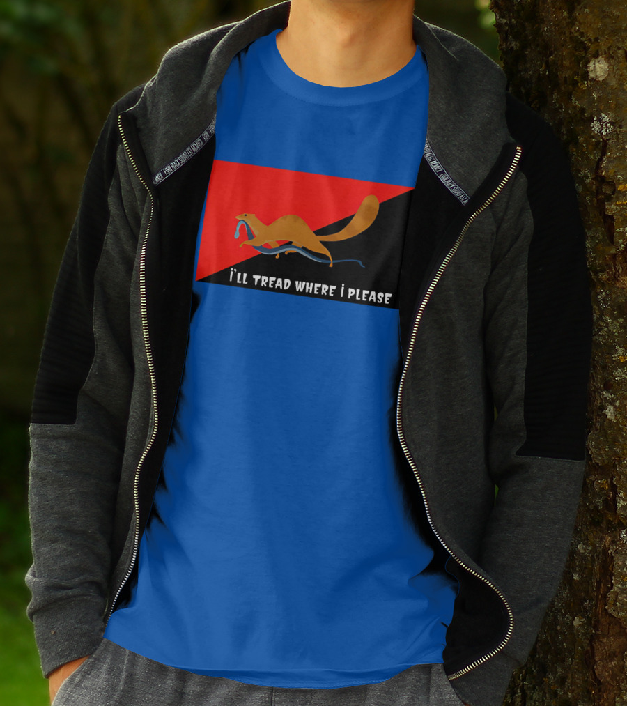 I'll Tread Where I Please Squirrel With Snake On Red T-Shirt