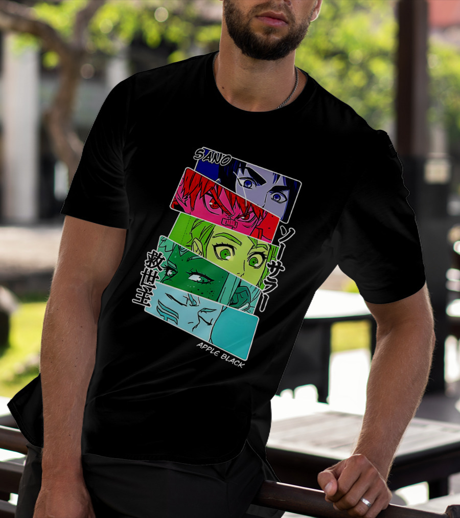 Saturday AM Apple Black Sano Character Panels Spencer's Merch T-Shirt