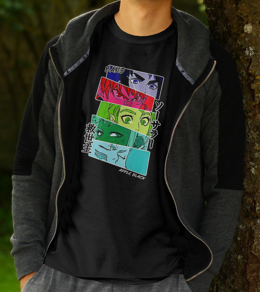 Saturday AM Apple Black Sano Character Panels Spencer's Merch T-Shirt