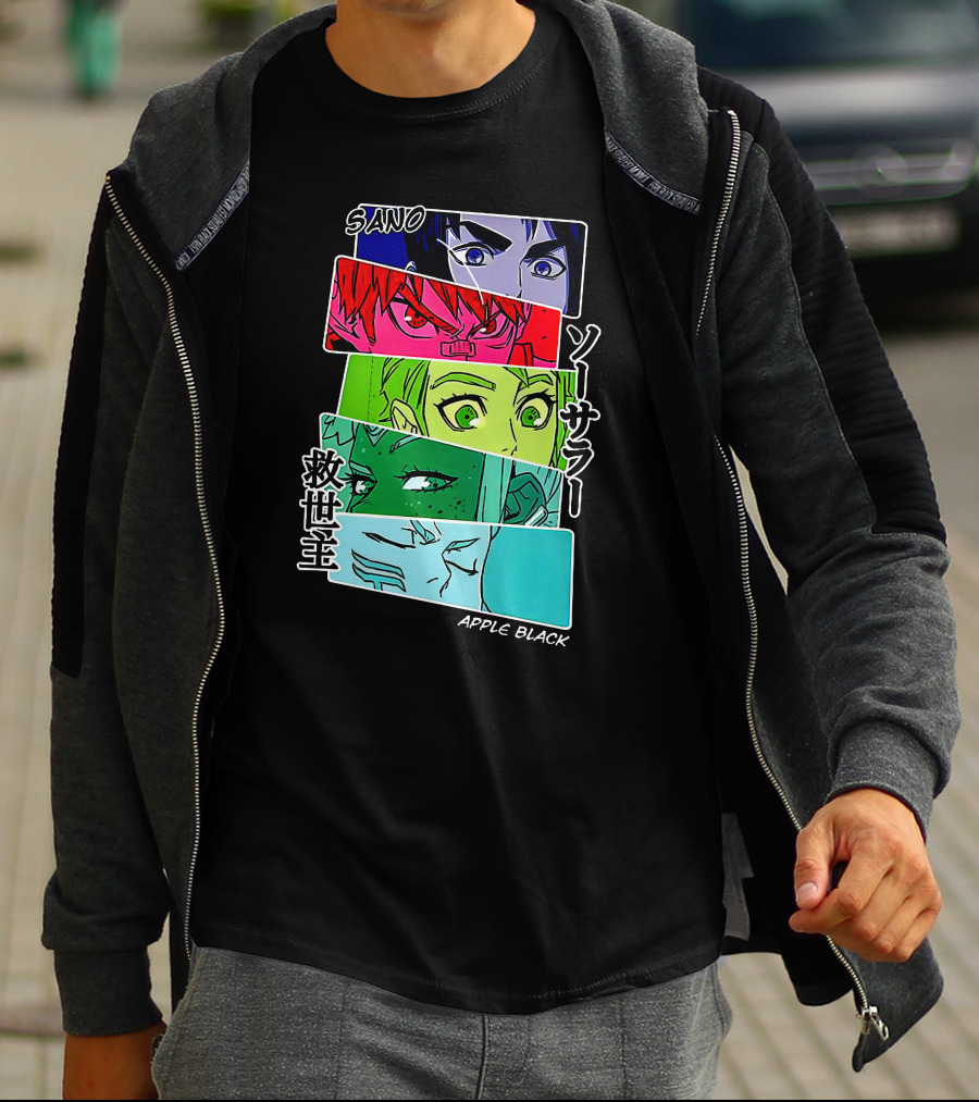 Saturday AM Apple Black Sano Character Panels Spencer's Merch T-Shirt