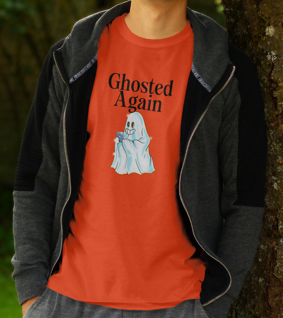 Ghosted Again Smiling Ghost With Phone Oranger T-Shirt
