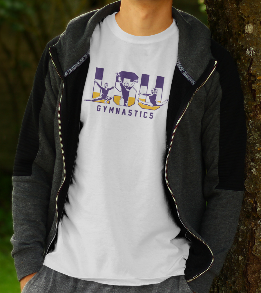 LSU Gymnastics Purple And Gold Leaping Athletes T-Shirt