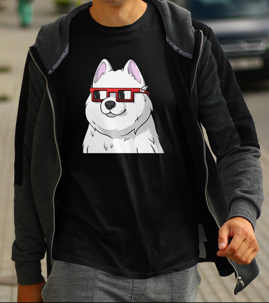 SAMO X Nouns White Dog With Red Glasses T-Shirt