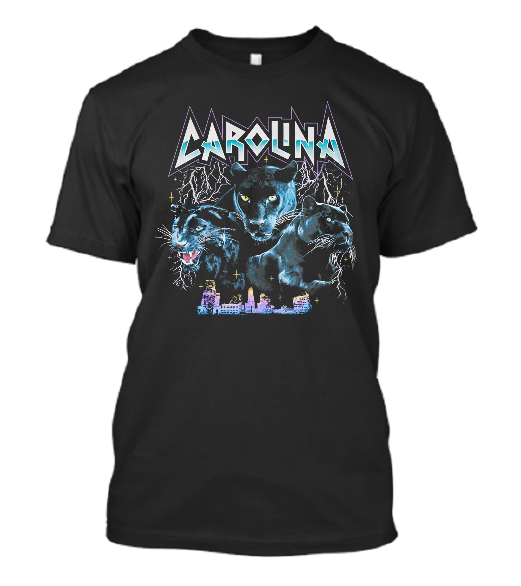 Carolina Panthers Thunderbolt Black Panther Trio Skyline T-Shirt