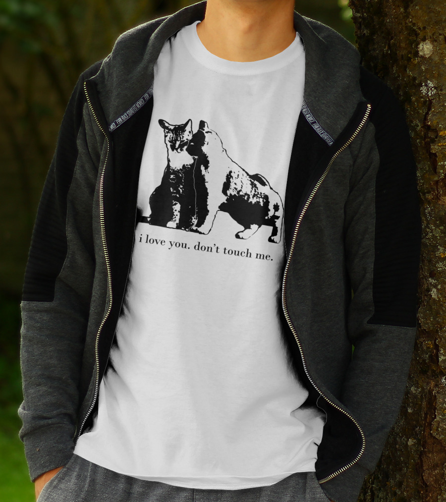 I Love You Don't Touch Me Cat Duo Black And White Contrast T-Shirt