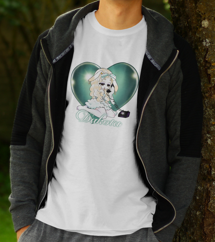 Dakota Cute Bunny Girl With Heart And Vintage Phone T-Shirt