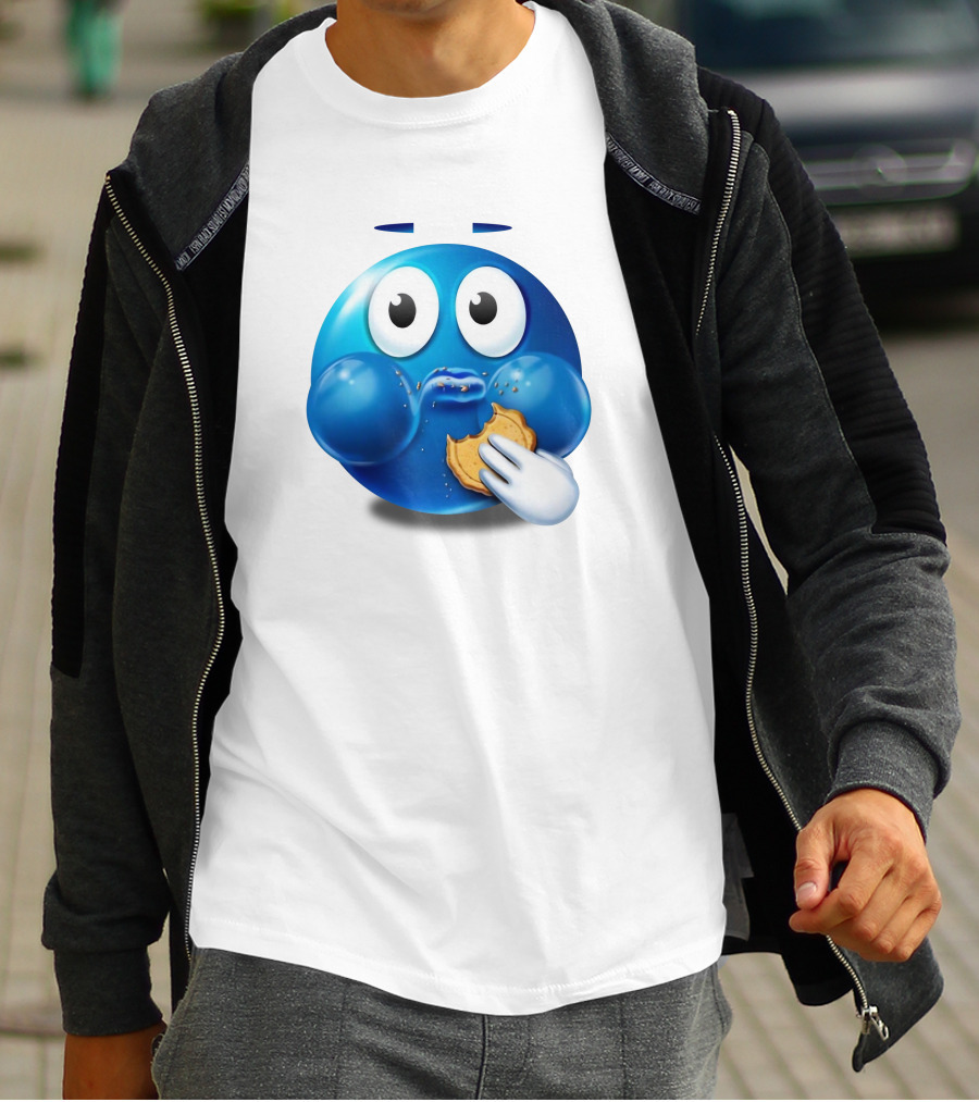 Pac-Man Style Blue Ghost Eating Cookies Hungee T-Shirt