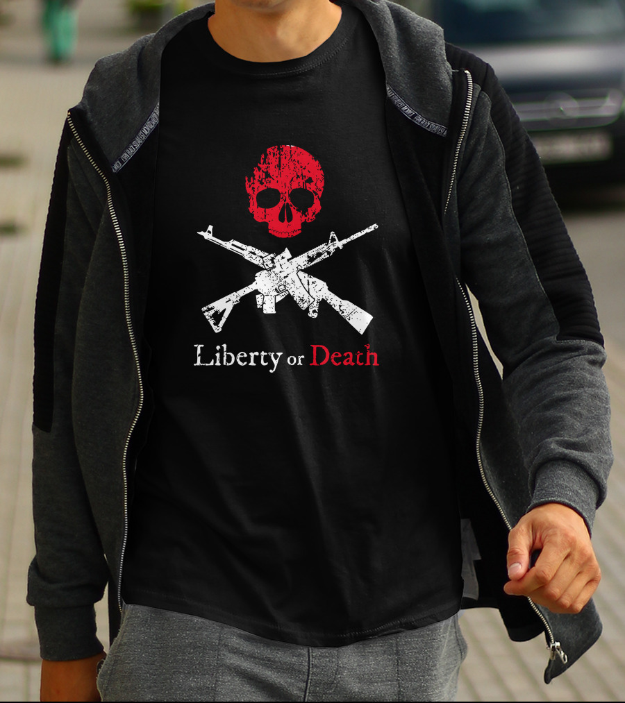 Liberty Or Death Skull And Crossed Rifles T-Shirt
