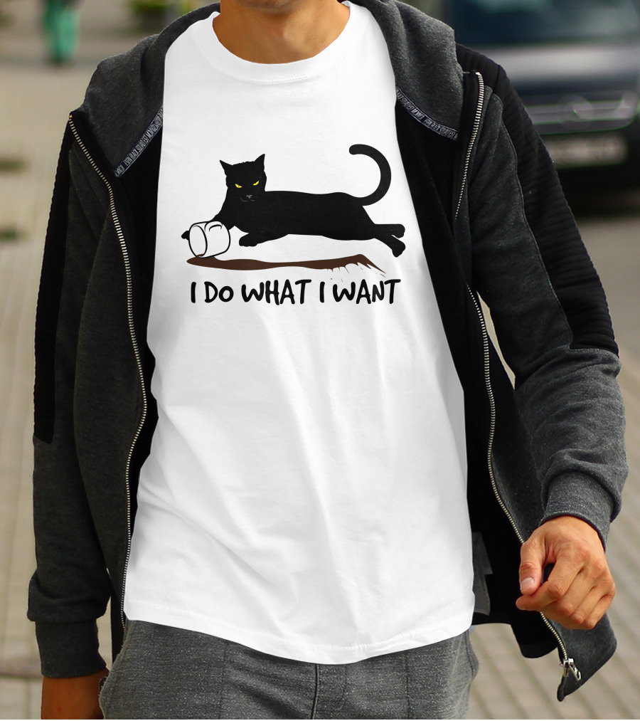 I Do What I Want Cat Black Cat Knocking Over Mug T-Shirt