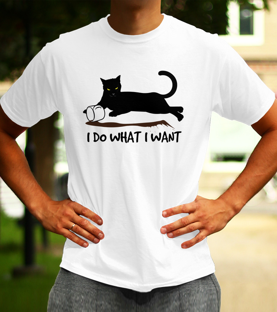 I Do What I Want Cat Black Cat Knocking Over Mug T-Shirt