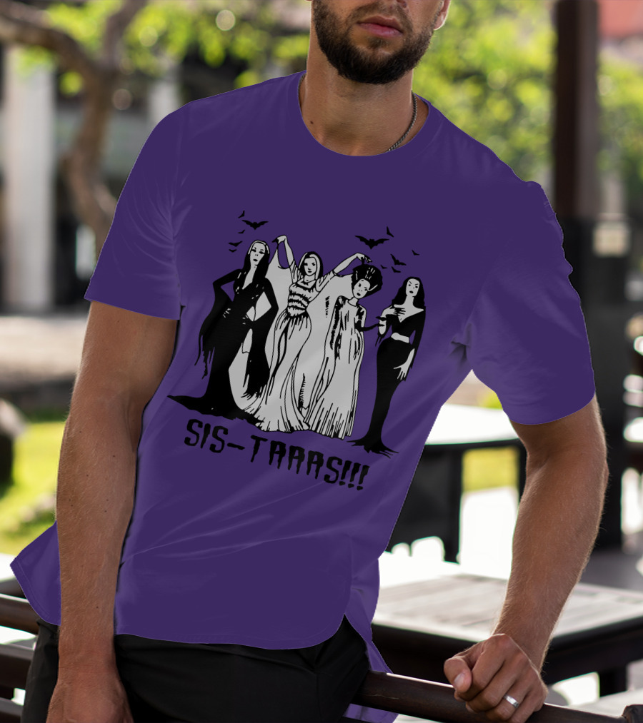 SIS-TAAAS Gothic Witches Halloween Illustration With Bats T-Shirt