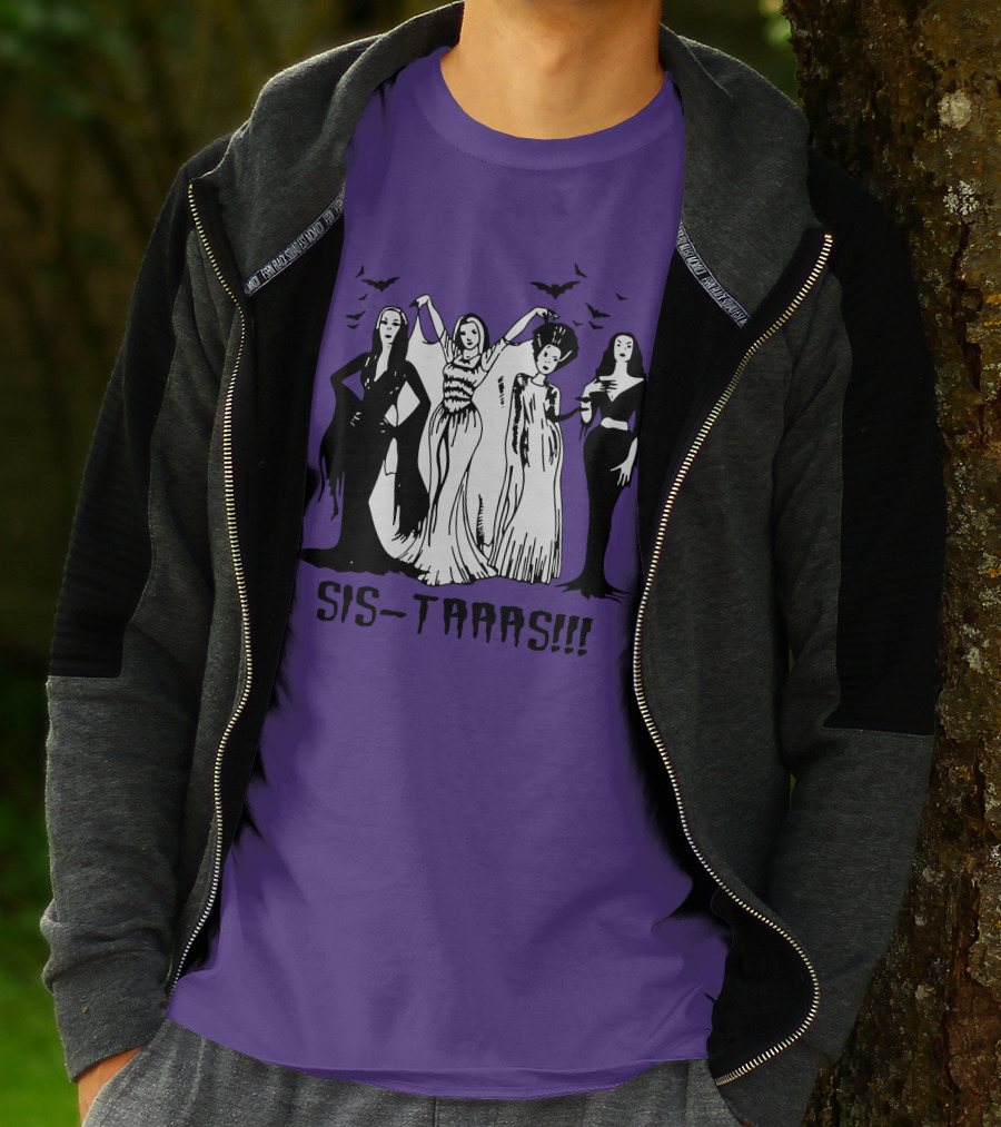 SIS-TAAAS Gothic Witches Halloween Illustration With Bats T-Shirt