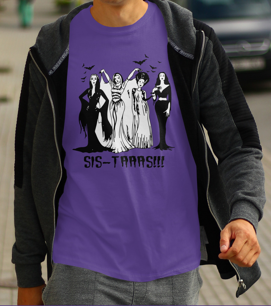 SIS-TAAAS Gothic Witches Halloween Illustration With Bats T-Shirt