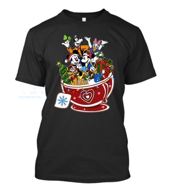 Xmas Minnie Mickey Daisy Donald Goofy Pluto Festive Cup T-Shirt