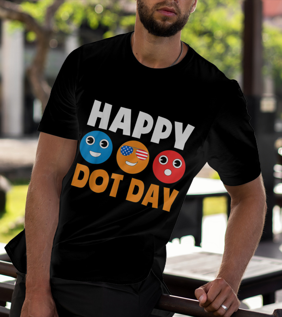 Happy International Dot Day Colorful Emoji Faces With USA Flag Glasses T-Shirt