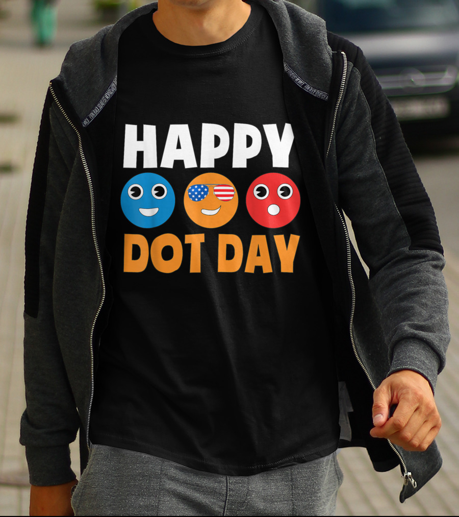 Happy International Dot Day Colorful Emoji Faces With USA Flag Glasses T-Shirt