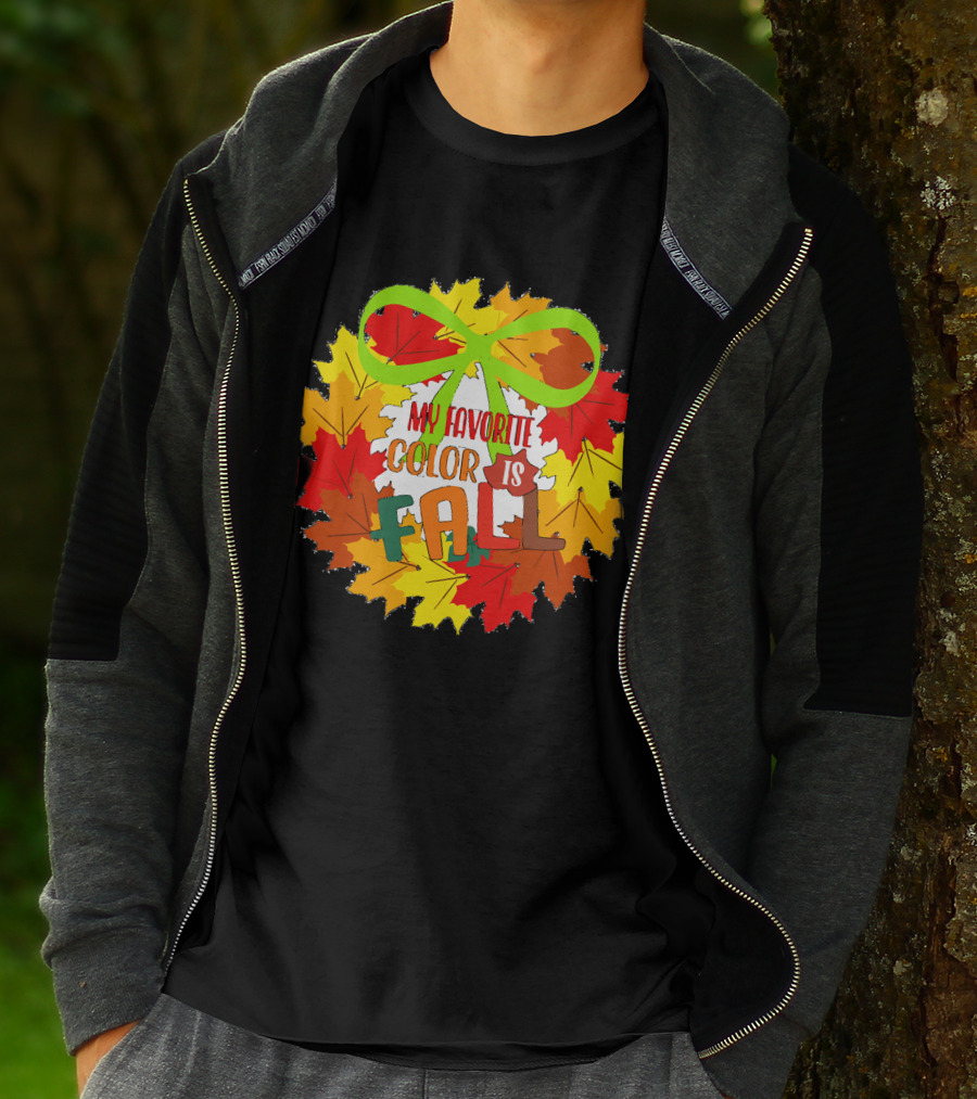 My Favorite Color Is Fall Leaf Wreath With Green Bow T-Shirt