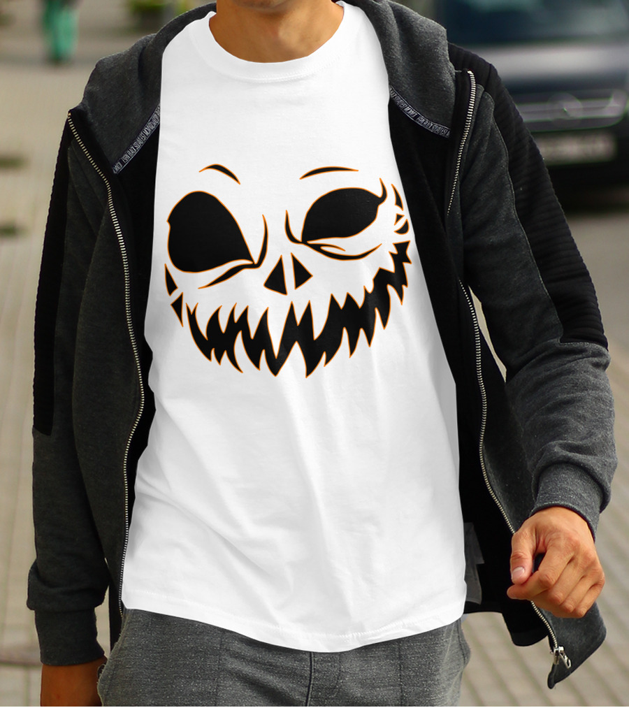 Halloween Scary Evil Pumpkin Head With Funny Pumpkin Face T-Shirt