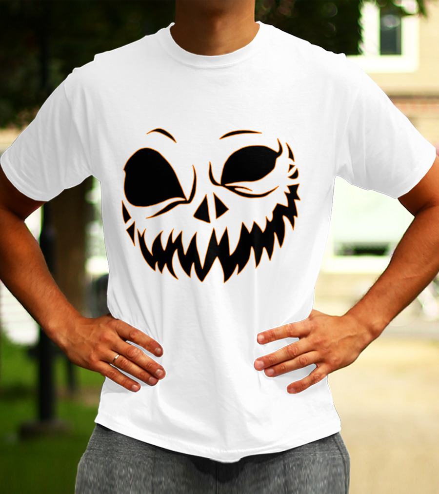 Halloween Scary Evil Pumpkin Head With Funny Pumpkin Face T-Shirt