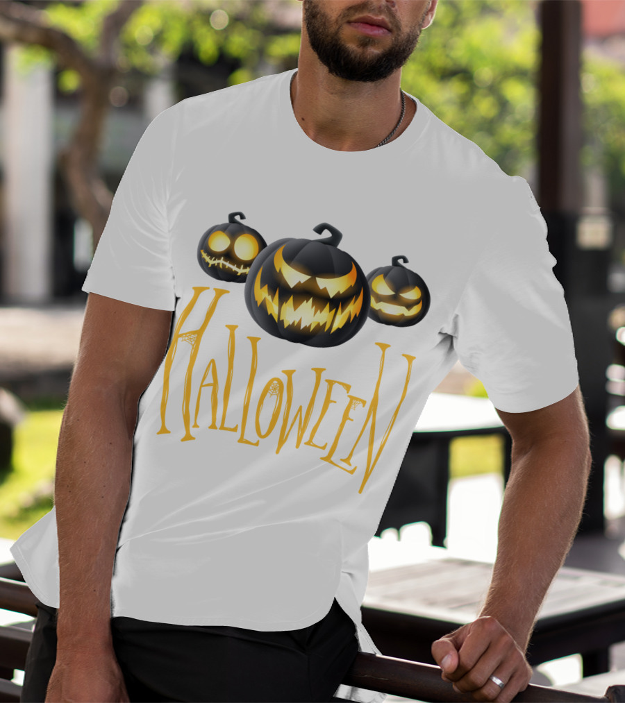 Halloween Scary Pumpkin Head Glowing Faces T-Shirt
