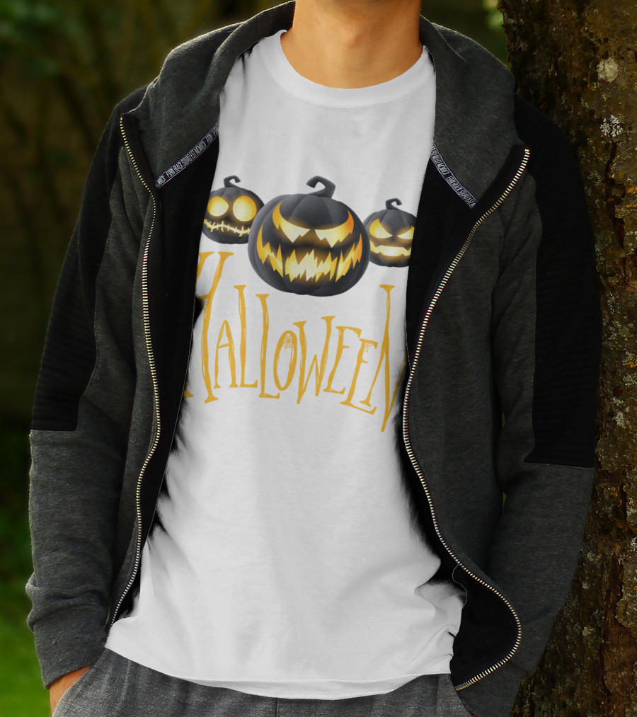 Halloween Scary Pumpkin Head Glowing Faces T-Shirt