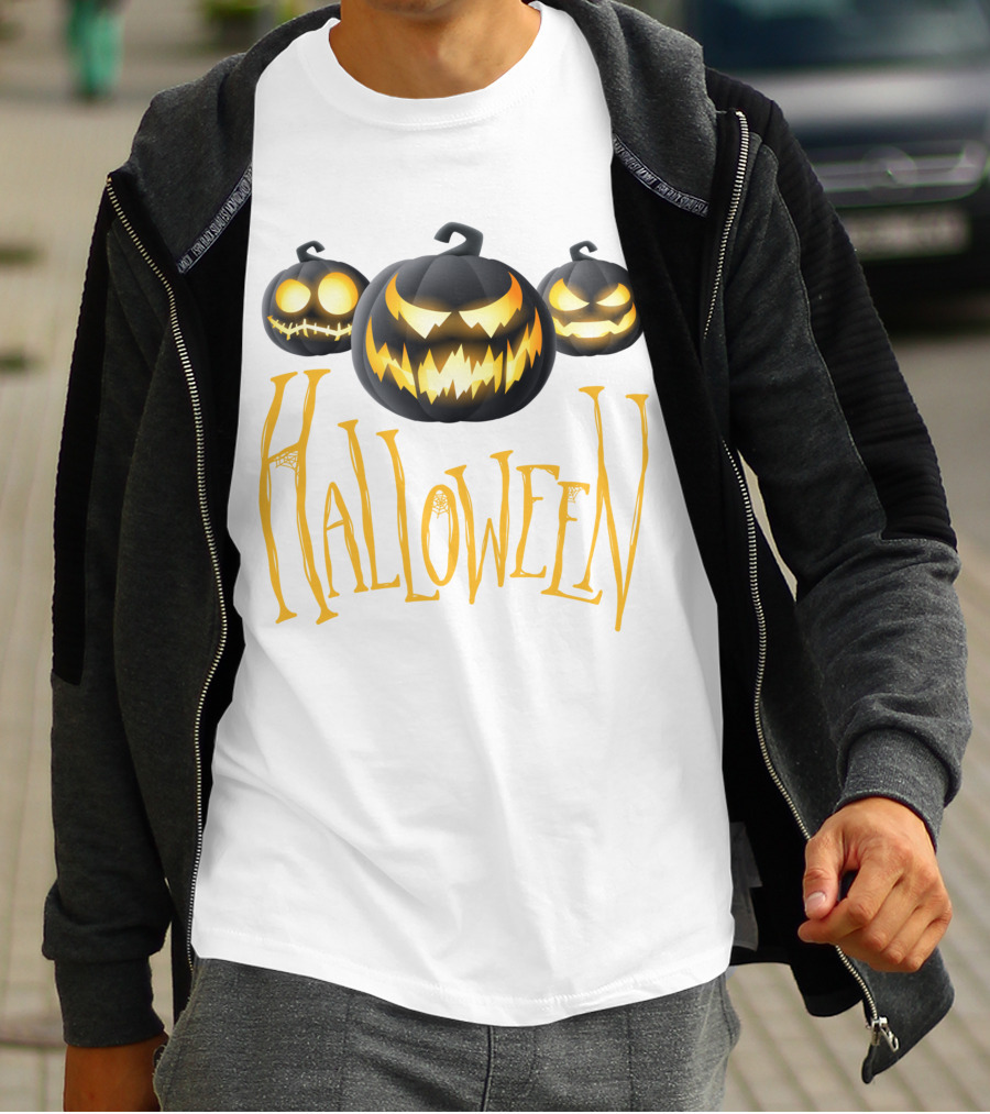 Halloween Scary Pumpkin Head Glowing Faces T-Shirt