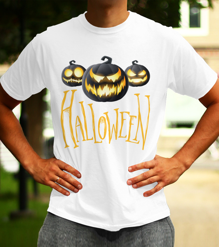 Halloween Scary Pumpkin Head Glowing Faces T-Shirt