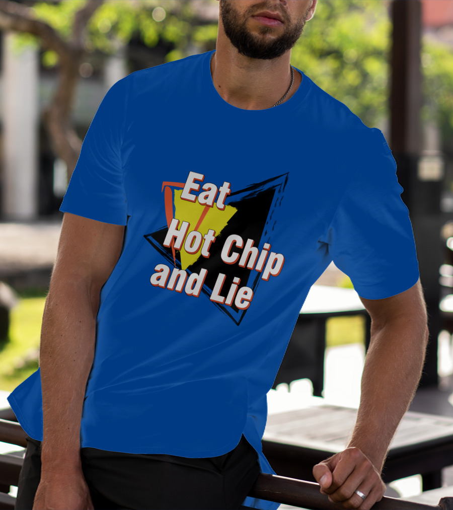 Eat Hot Chip And Lie Retro Style Text With Abstract Geometric Background T-Shirt