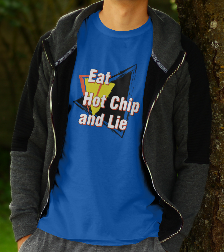 Eat Hot Chip And Lie Retro Style Text With Abstract Geometric Background T-Shirt