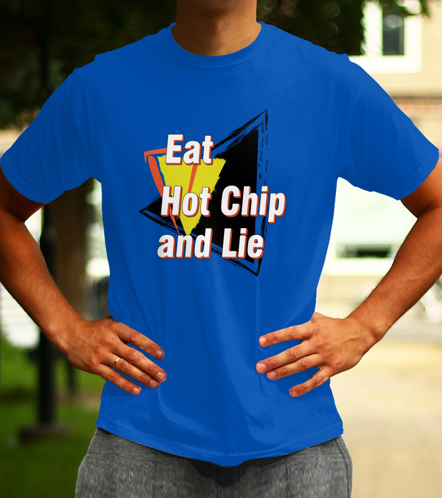 Eat Hot Chip And Lie Retro Style Text With Abstract Geometric Background T-Shirt